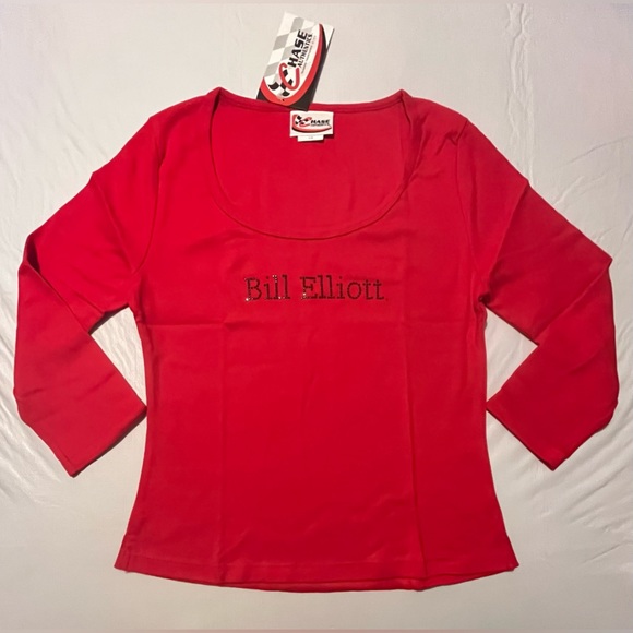 NEW! Bill Elliott NASCAR women’s L 3/4 sleeve Sequin Bling Shirt Size Large red - Picture 9 of 10